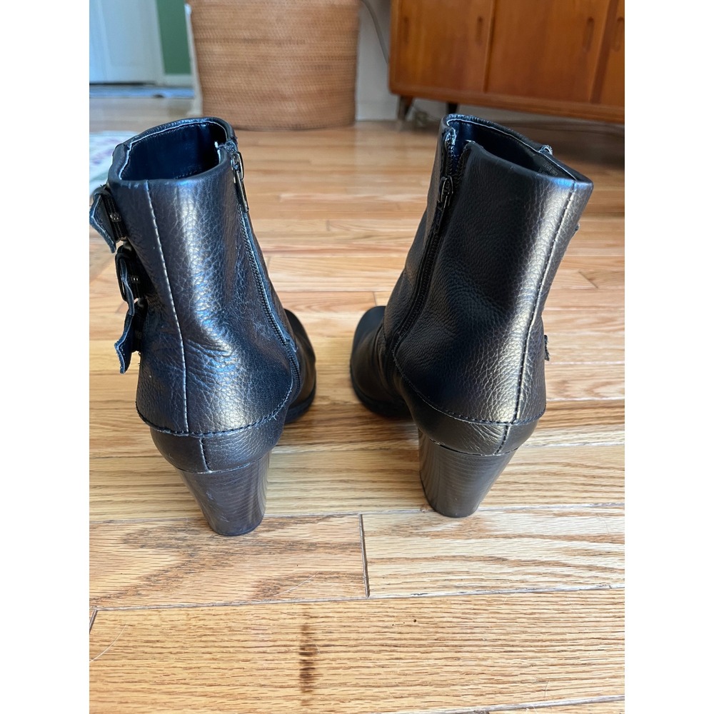 Bolo by Born Black Pebbled Leather Triple Buckle Ankle Boots Western Goth Biker - Picture 6 of 9